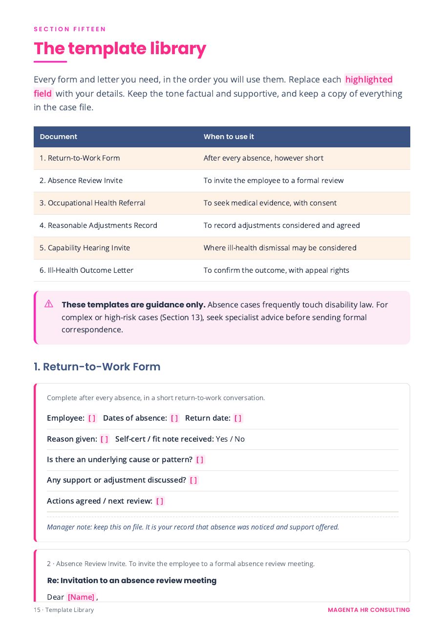 The Tribunal-Proof Absence System sample page: A ready-to-use template