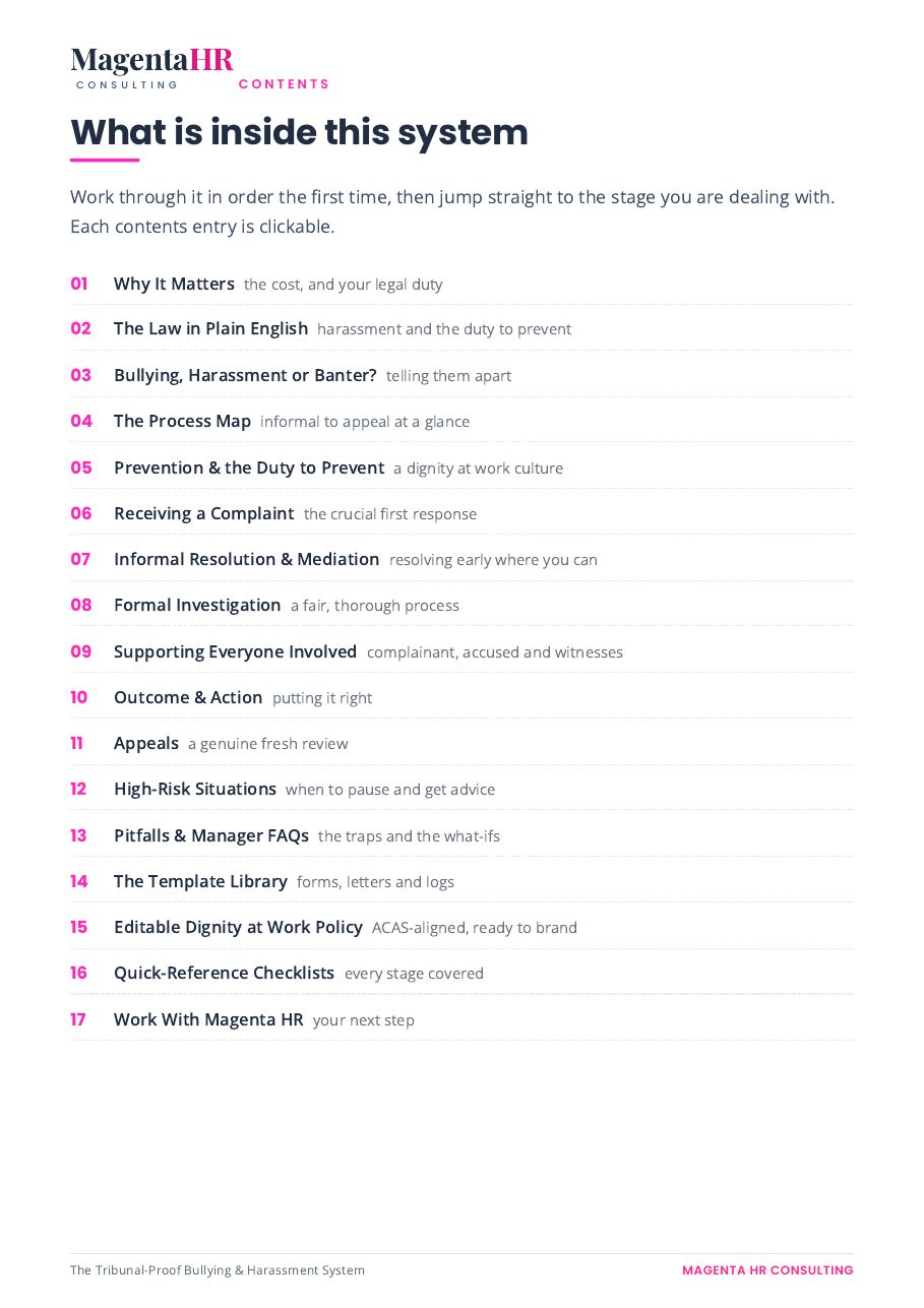 The Tribunal-Proof Bullying & Harassment System sample page: What's inside