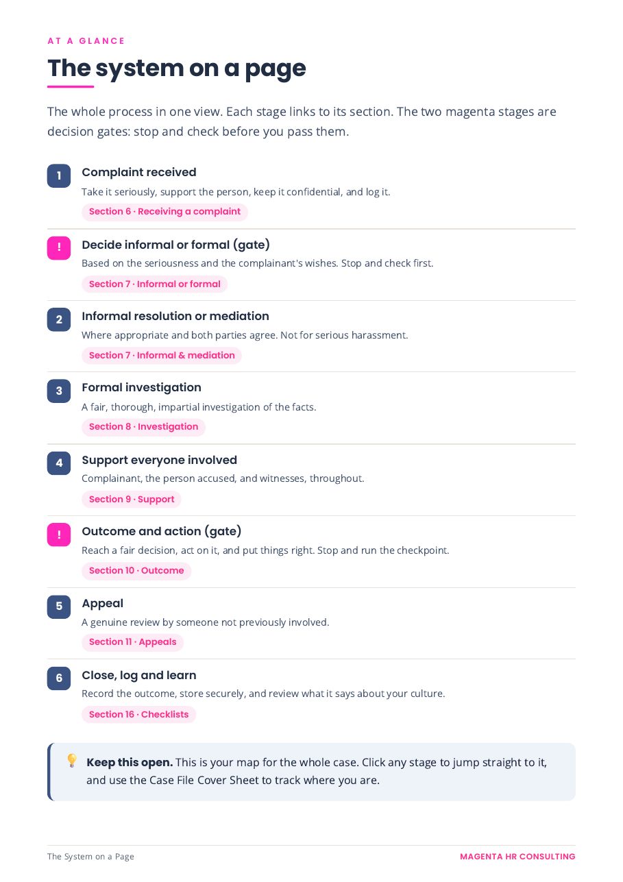 The Tribunal-Proof Bullying & Harassment System sample page: The system on a page