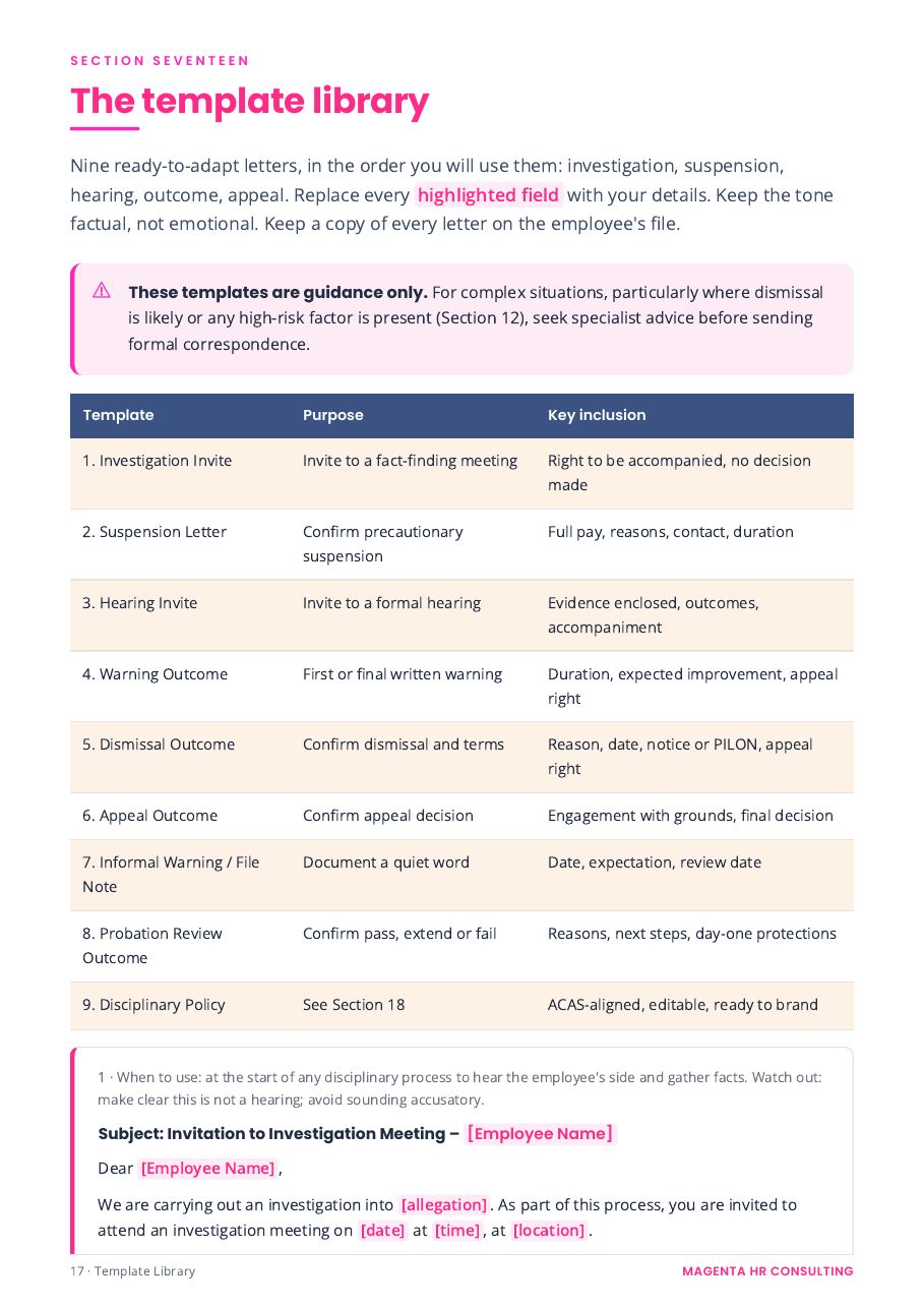 The Tribunal-Proof Disciplinary System sample page: A ready-to-use template