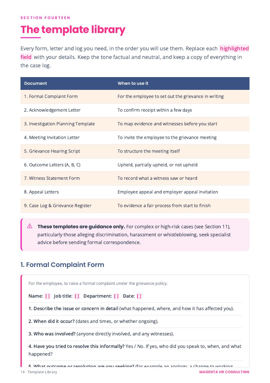 The Tribunal-Proof Grievance System sample page: A ready-to-use template