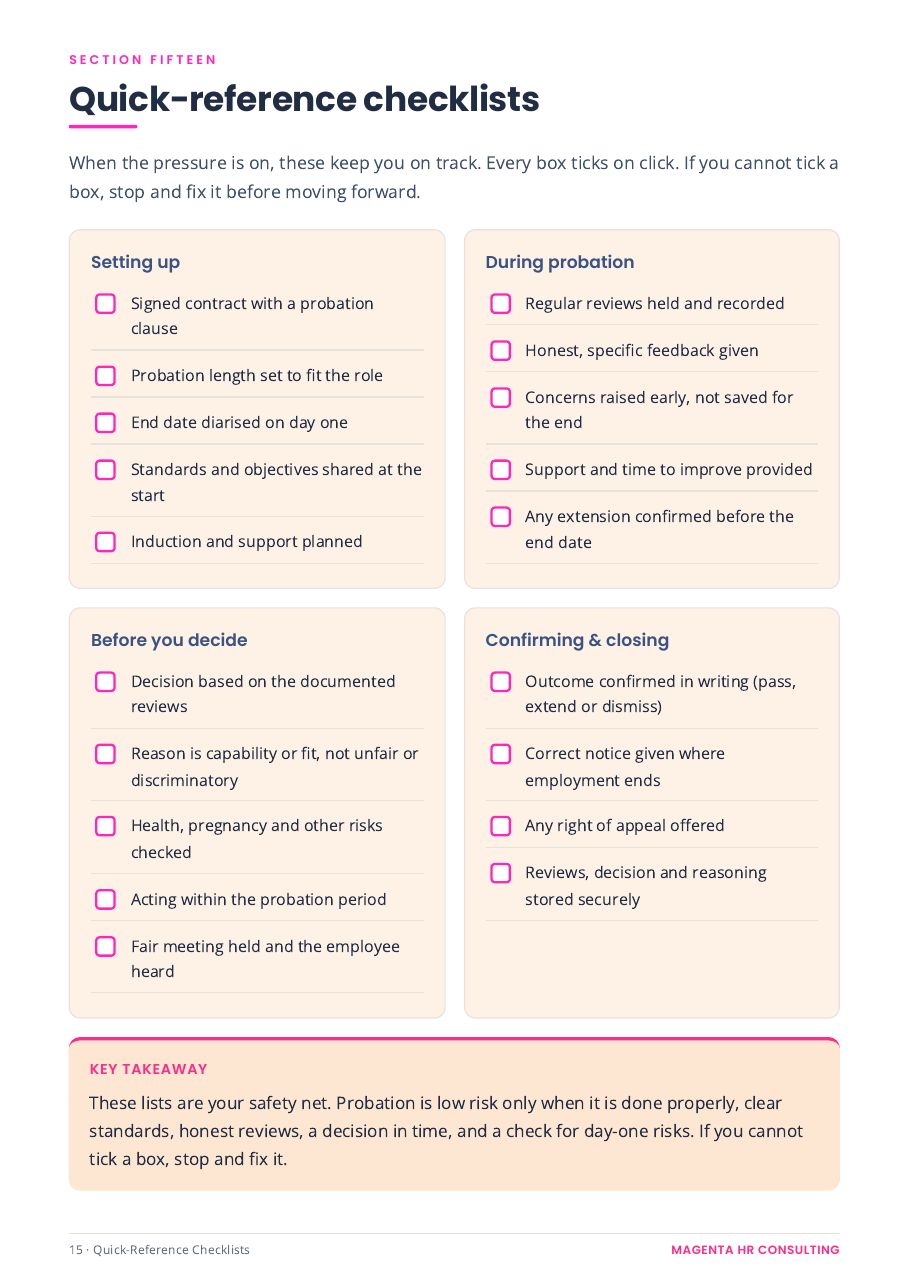 The Tribunal-Proof Probation System sample page: A quick-reference checklist