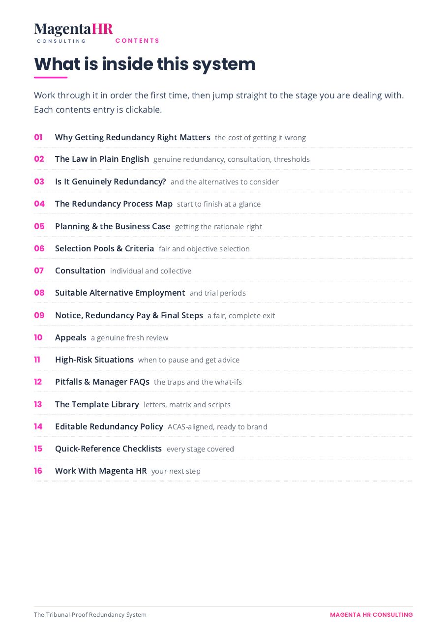 The Tribunal-Proof Redundancy System sample page: What's inside