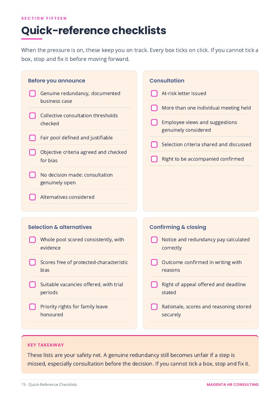 The Tribunal-Proof Redundancy System sample page: A quick-reference checklist